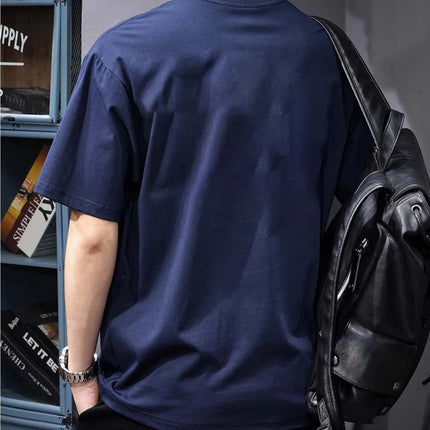 Men's 100% Cotton Casual T-Shirt - Short Sleeve, Round Neck, "DISTINCTIVE STYLE" Letter Print Design, Navy Blue, Casual Attire