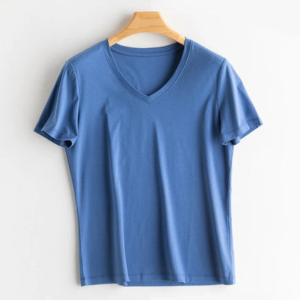 SuyaDream Women Solid T shirts, Silk Cotton Blend, O Neck, Short Sleeved Solid Tee,2025 Summer Candy Colors Basic Cozy Top Green