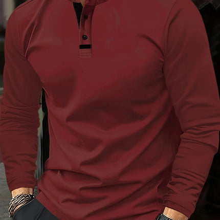 A Stylish Men's Round-Neck Plain Spliced Polo Shirt Suitable for Wearing at Home in Summer, Autumn, and Winter