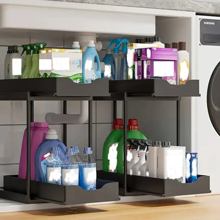 Double-layer pull-out kitchen storage rack multi-functional organizer, shelf, suitable for kitchen sink storage