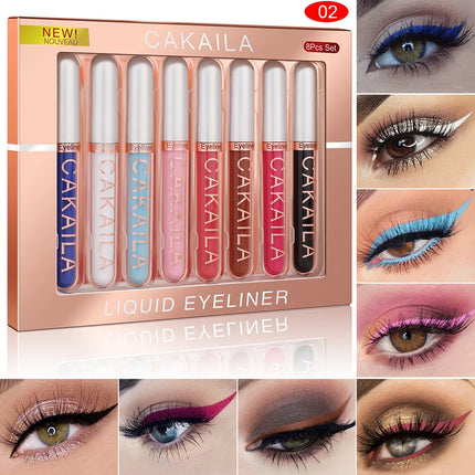 8-Color Set Waterproof Eyeliner Pens Long-lasting Glitter & Colored Eye Makeup Cosmetics Beauty Matte Eye liner Pencil Kit