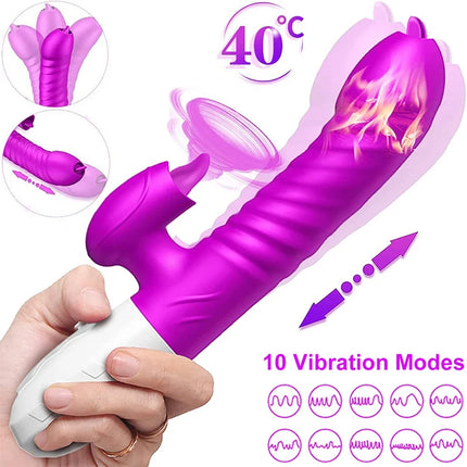 Thrusting Vibrator for Women Licking G Spot Clitoral Nipple Stimulator Heating Realistic Dildo Masturbation Adult Sex Toys