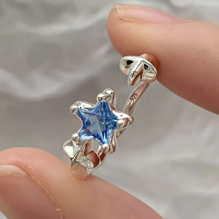 PANJBJ 925 Sterling Silver Four-pointed Star Shining Zircon Ring High-end Personalized Opening Adjustable Jewelry