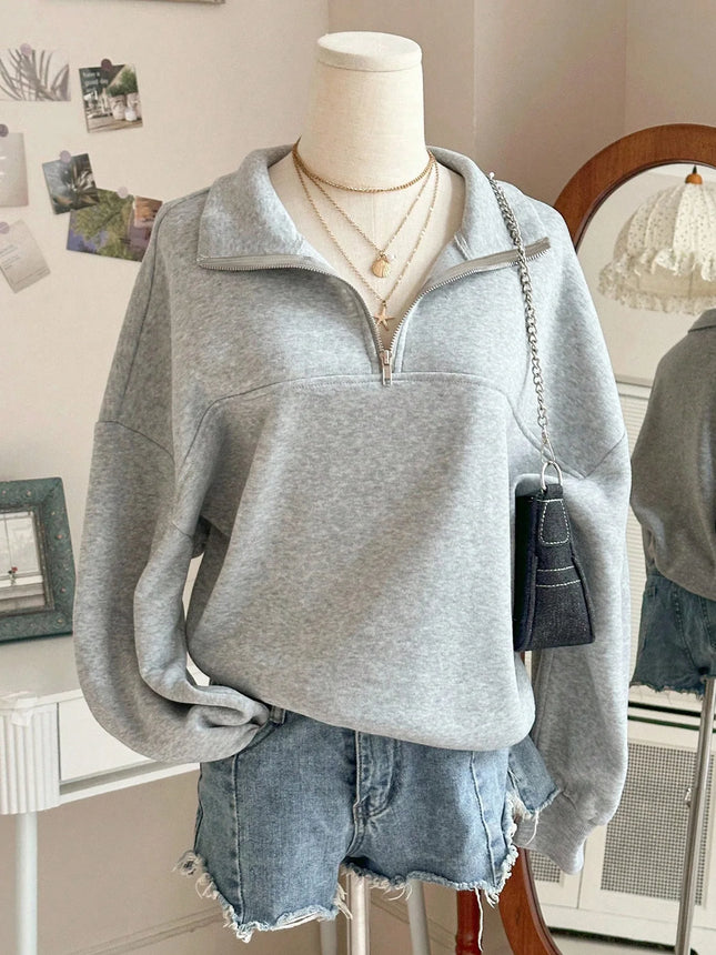 Autumn and Winter Fashion New Collection with Thick Velvet and Half Zipper Solid Color Loose Collar Hoodie Coat