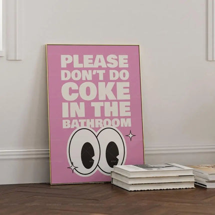 Retro Please Don't Do Coke In The Bathroom Beige Groovy Animated Hearts Wall Art Canvas Painting Posters Living Room Home Decor