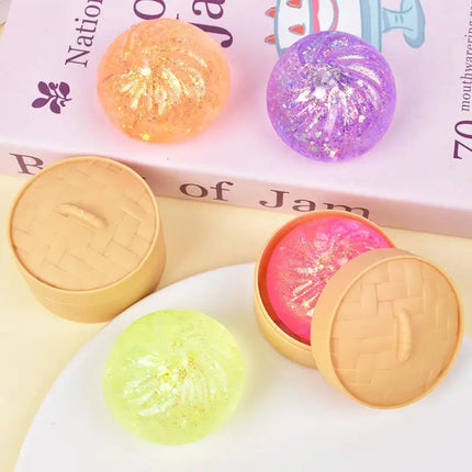 Colorful Glitter Dumpling Release Ball Sensory Squeeze Toy For Stress Balls Simulation Food Squishies Bun Steamer Squeeze Gifts