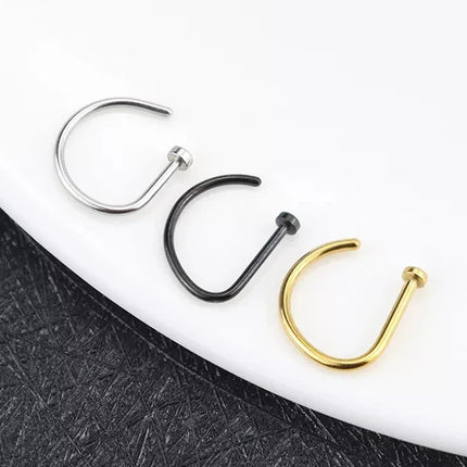 5pc Nose Rings D Shape Nose Hoop Stud Ear Cartilage Piercing Stainless Steel Nose Nostril Piercing Jewelry Women Body Piercings