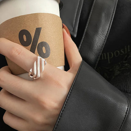 925 Sterling Silver Open Finger Ring Punk Heart Irregular Geometric Stackable For Women Girl Jewelry Gift Dropship Wholesale