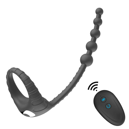 Cock Ring Vibrator with Anal Beads Butt Plug 10 Vibration Remote Controlled Anal Plug Prostate Massager Couples Sex Toy for Man