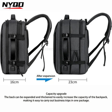 Fashion Expandable USB Laptop Waterproof Backpack Men Business School Backpack  Large Capacity Travel Backpack