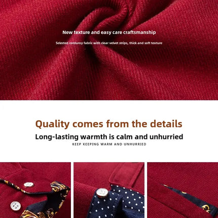 Winter Corduroy Warmshirt Men's Fleece-Lined Thickened Integrated Velvet Business Casual Versatile Shirt For Dad