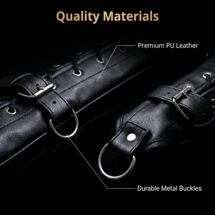 Black Lace-up Long Arm Bondage Gloves – Hand Restraint Pouch, Leather Binding Cuffs, Adult Sex Toy & Adult Game