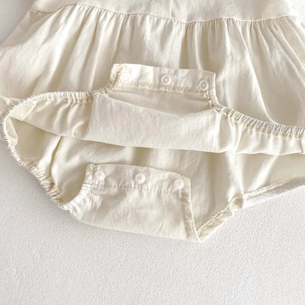 Baby Summer Embroidered Lapel Short Sleeve Triangle Jumpsuit Girl Baby Sweet Cute Jumpsuit with Bow for Summer Toddlers and Baby