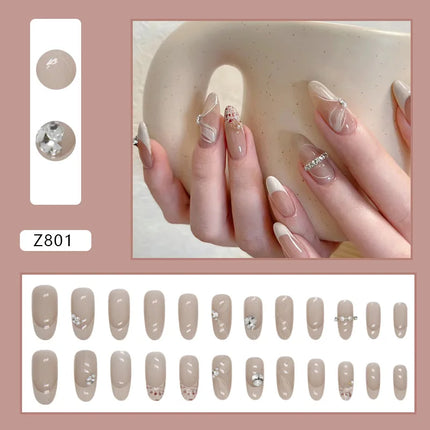 White Camellia 24 Pcs Press on Nails Pink Nail polish Glossy Artificial Finger Manicure Reusable False Nails