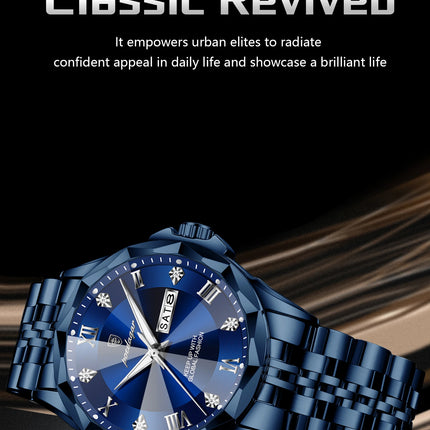 POEDAGAR Fashion Luxury Men Watch Top Original Waterproof Luminous Date Week Man Wristwatch Stainless Steel Quartz Men's Watches