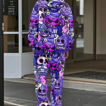 The new men's hoodie set for Spring and Autumn 2025 features a casual fashionable and comfortable 3D graffiti pattern print
