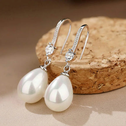 New 925 Sterling Silver Pearl Earrings Personality Charm Shiny Zircon Women Earrings Birthday Gift Fine Jewelry