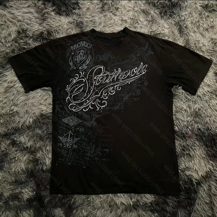 Classic Y2K Gothic Style T-shirt Print Oversized T Shirt High Street Shirts Gothic Round Neck Cotton Tops New Mens Women T Shirt