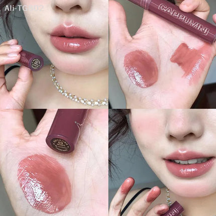 Cappuvini Punk Dark Brown Mirror Water Lip Gloss Waterproof Long-Lasting Liquid Lipstick Tint Red Glaze Transparent Glass