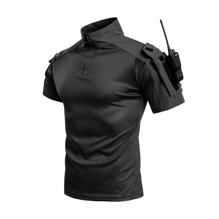 Men's Tactical Combat Shirt Short Sleeve 1/4 Zip Breathable Quick Dry Camo for Airsoft Paintball Training Outdoor Hunting Hiking