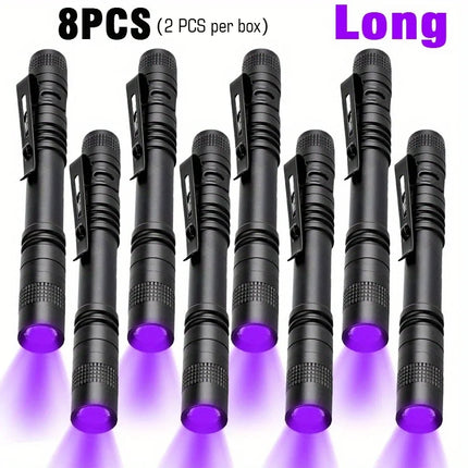 1-8PCS 395nm UV LED Pen Light,Blacklight Flashlight w/ Clip Portable Detector for Hotel/Pet Urine/Bed Bugs/Camping(AAA Battery)