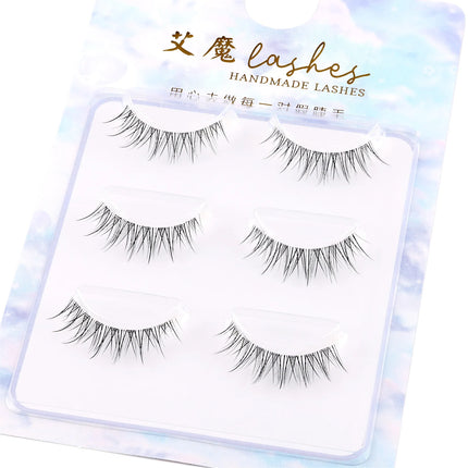 3pairs short Mink Lashes 3D Mink Eyelashes Invisible Band Natural Black Mink False Eyelash Full Strip cilios posticos Reusable