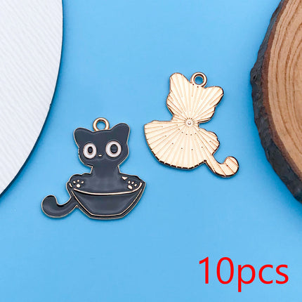10pcs/Lot Music Cartoon Cute Black Cat Charms Cartoon Enamel  Pendants For DIY Jewelry Making Handmade Decoration Accessories