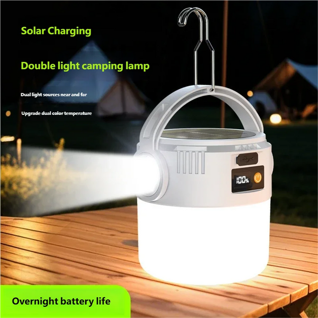 Portable Solar Camping Lantern, USB Rechargeable Waterproof Emergency Light for Hiking, Backpacking & Tent Activities