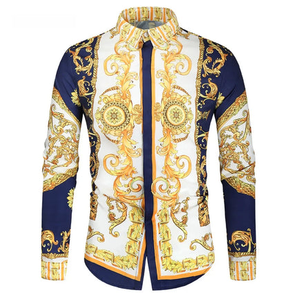 2023 New Men's 3D Digital Print Fashion Slim Fit Long Sleeve Shirt Smooths Your Silhouette Cross-Border Wholesale
