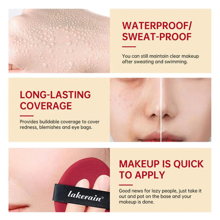 Lakerain Waterproof Air Cushion Foundation Sunscreen Protection Pore Minimizing Effect BB Cream Formula Oil-Control Makeup Base