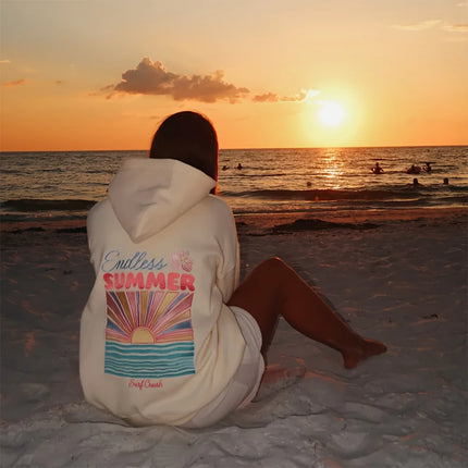 Fall/Winter Style Pink Women's Hooded Sweatshirt With Endless Summer Pattern Print Breathable And Loose Fit Hooded Sweatshirt