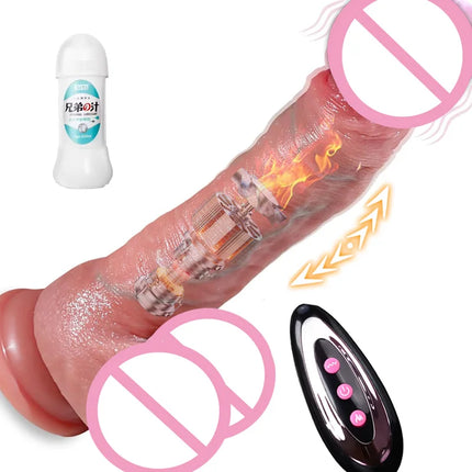 Realistic Soft Silicone Heating Telescopic Vibrator Dildo Masturbation Suction Cup Anal Plug Vaginal Massager Sex Toys for Women