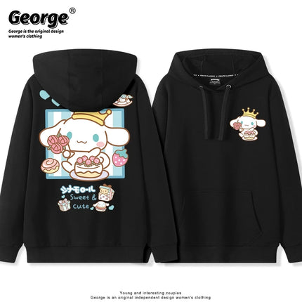 Korean Cute Cinnamoroll Hook Haze Blue Hooded Sweater Cute Girl Loose Versatile Girlfriend College Style Loose Long Sleeve Top
