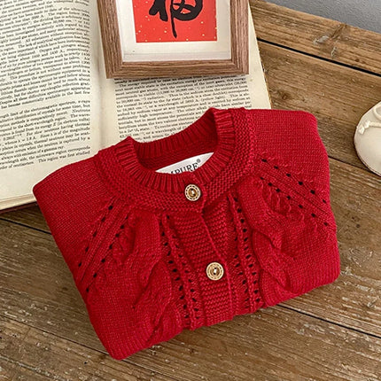 Spring Autumn Baby Girls Cardigans Red Coat Baby Sweater Toddler Knit Cardigans Newborn Knitwear Long-sleeve Baby Girl Clothes