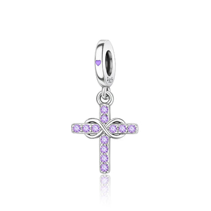 925 Sterling Silver Inlaid Heart-Shaped Beads & Rose Dangle Charm Fits Snake Bracelet Boutique Necklace Purple Pendant Gift