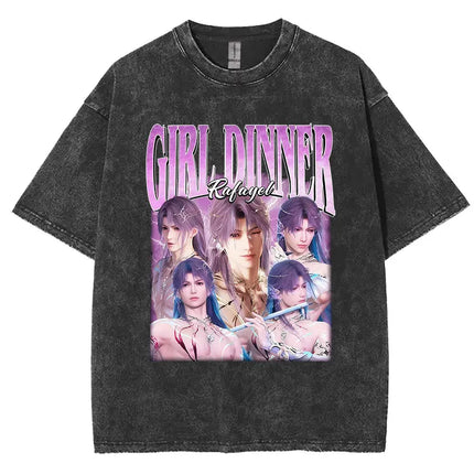 Funny Girl Dinner Caleb Graphic Tee Shirt Love and Deepspace Novelty Cotton T Shirts Fashion High Quality Vintage Washed T-Shirt
