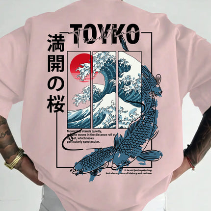 Men Japanese-style Trendy Pattern Loose Summer New T-shirt 100% Pure Cotton Soft Material Versatile Comfortable and Breathable