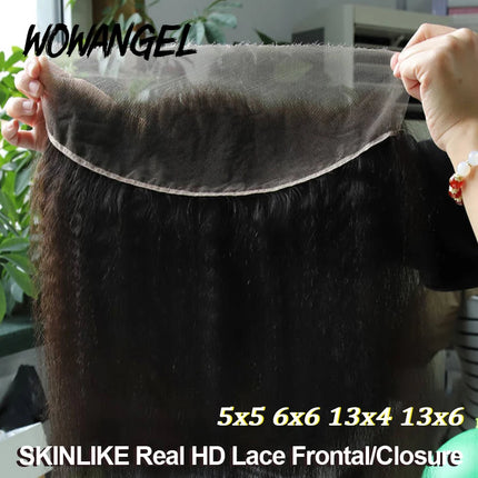 WOWANGEL HD Lace Invisible Real HD Lace Kinky Straight 13x4 13x6 HD Lace Frontal Only Pre Plucked 5x5 6x6 Lace Closure Melt Skin