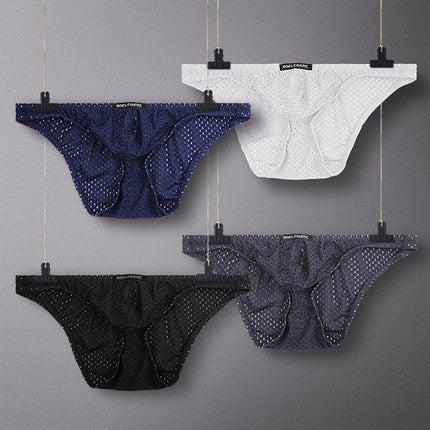 2PCS Tight ice silk transparent briefs men's small briefs mesh eyes youth bottoms breathable