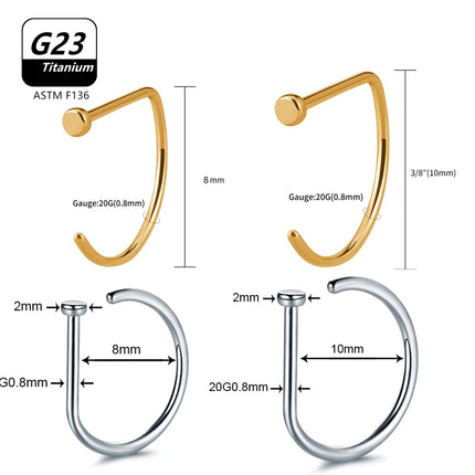 1Pcs 10Pcs G23 ASTM F136 Titanium D Shape Nose Piercing Ear Septum Earrings Studs Helix Stud Hoop Body Jewelry Wholesale