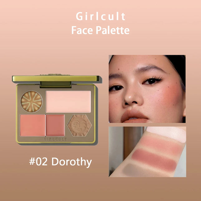 Girlcult Face Palette (02 03), Smooth Powder, Fine-Milled, Minimal Fallout, Highly Pigmented, All-in-One Face Makeup, Beginner-Friendly
