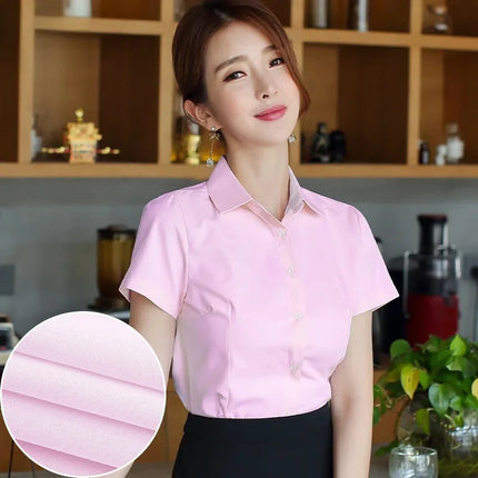 White Women's Shirt Short Sleeve Spring Summer New Work Uniform Formal Long Sleeve Black Blue Professional Clothing Female Blouse