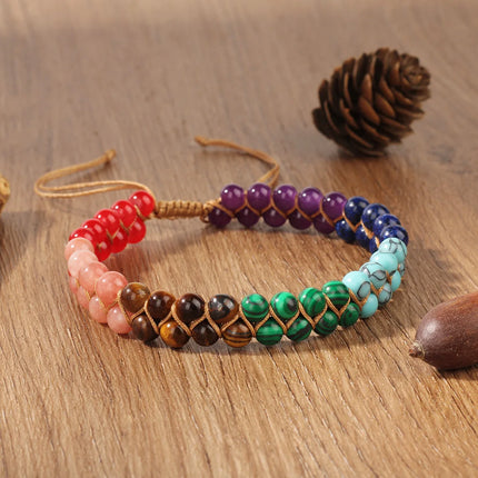 7 Chakras Natural Stone Anklet For Women Symbolize Happiness And Good Luck Crystal Braided Rope Ankle Bracelet Summer Jewelry