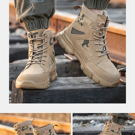 Outdoor Men Work Boots Safety Shoes Anti-puncture Safety Boot Work Steel Toe Shoes Indestructible Desert Combat Boots Protective