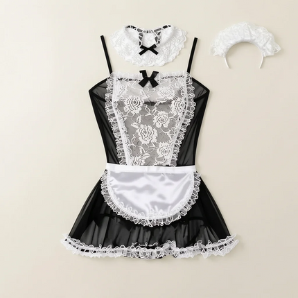 Maid Costume Women Lace Dress Uniform Set Cosplay Halloween Party Role Play Babydoll Outfit