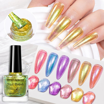 2pcs 8ml Chameleon Nail Polish Set Gorgeous Glitter Galaxy Chrome Holographic Nail Polish No-Bake Quick Dry Long-Lasting Nails