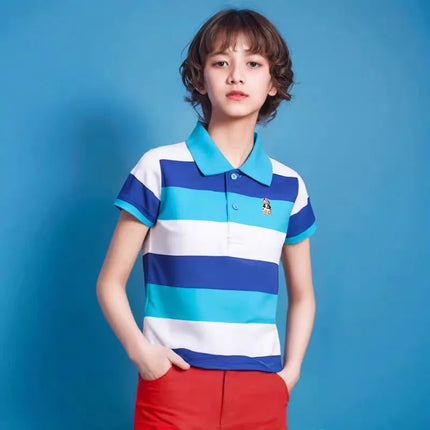 Children's clothing short sleeved T-shirt summer clothes boys and girls striped polo shirt elastic cotton round neck T-shirt 0-1