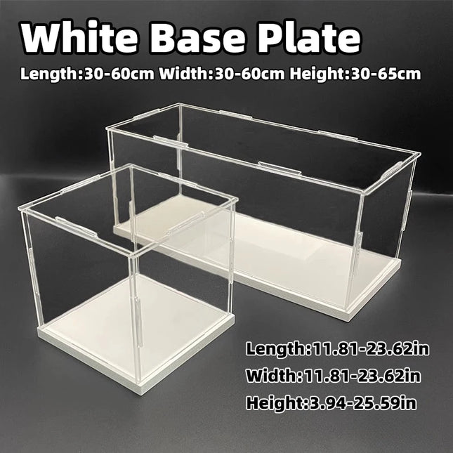 White Base Assembled Glue Free ClearAcrylic Display Case Box Dust Cover Storage for Art Decor Figure Toys L30-60 W30-60 H10-65cm