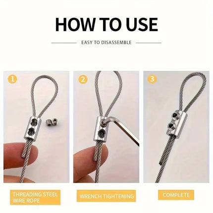 10pcs Adjustable Stainless Steel Wire Rope Lock Clamps - Self-Locking Fasteners for Home Renovation - Double Hole Telescopic