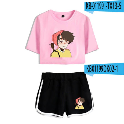 Fashion Youthful Wilbur?Soot Hidalgo Print Two Piece Set Women Sexy Shorts+lovely T-shirt Cute Dew navel Sport Girl suits
